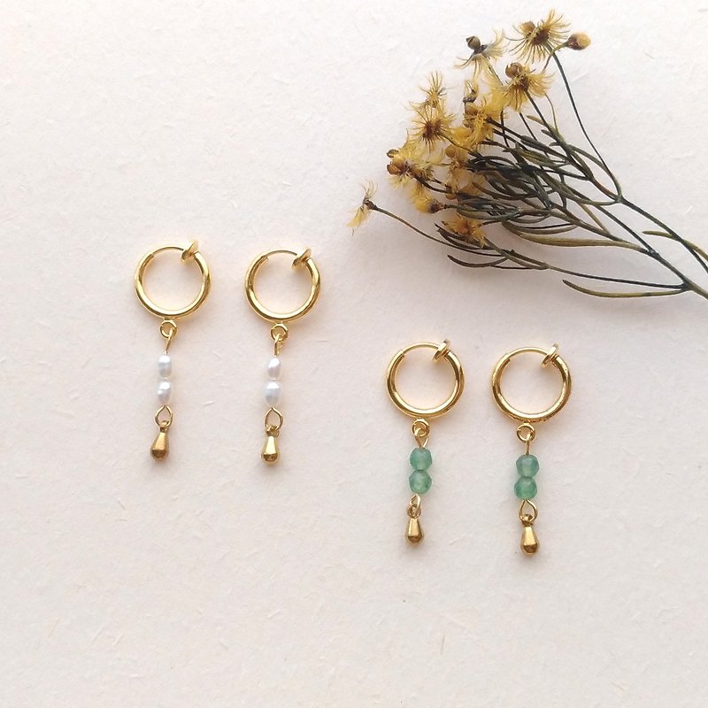e015- small fresh - Bronze rice freshwater pearl clip-on earrings - Earrings & Clip-ons - Gemstone White