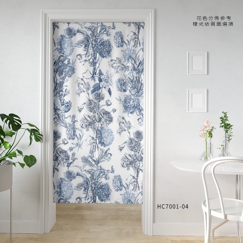 HC CURTAIN HC印花門簾 歐美花版 HC7001 靛藍色印花維多利亞花卉