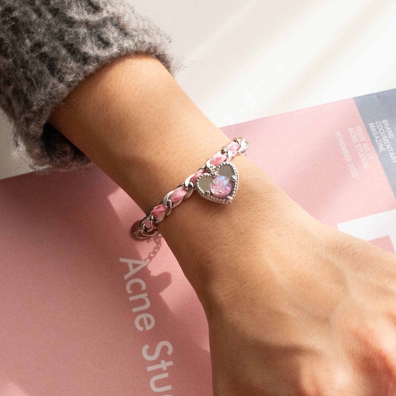 Heart Ribbon Snowball Bracelet - 手鍊/手環 - 玻璃 粉紅色