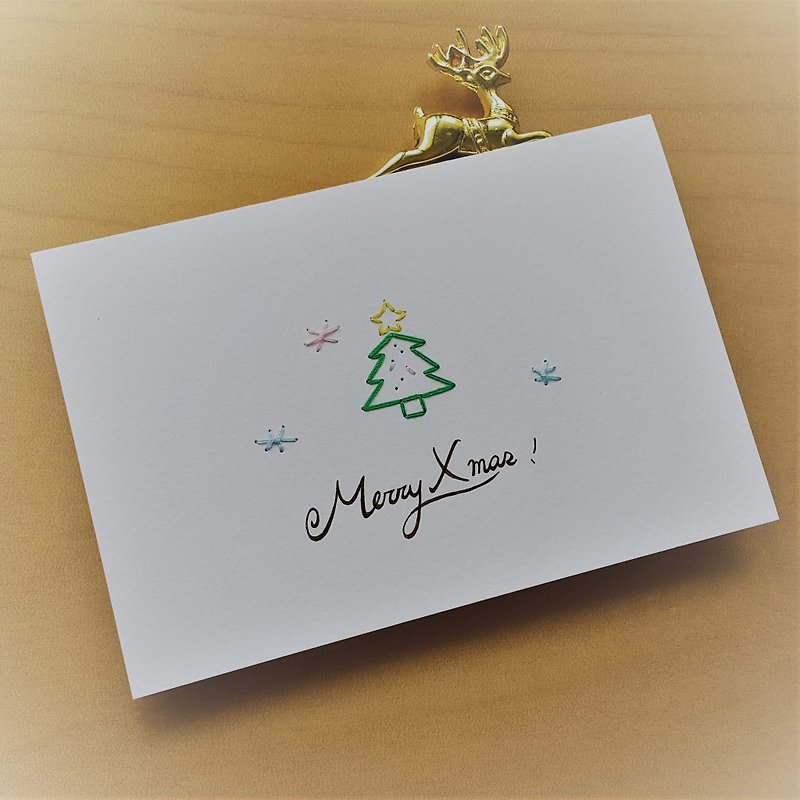 クリスマスツリー手作りステッチ画刺繍カード - カード・はがき - 紙 多色