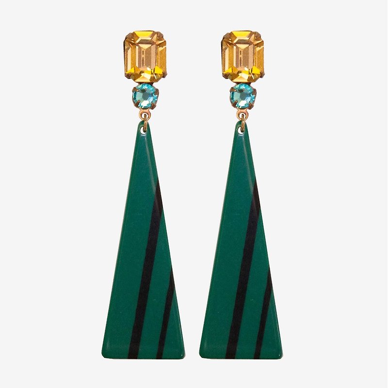 Summer Geometric Earrings - Green Triangle, Post Earrings, Clip On Earrings - ต่างหู - โลหะ หลากหลายสี