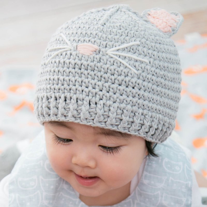 Cutie Bella手工編織帽Gray Cat - 嬰兒帽/髮帶 - 棉．麻 灰色