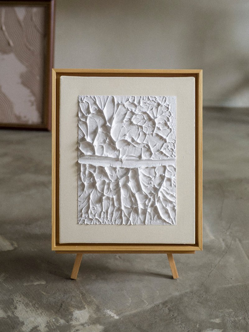 Minimalist plaster painting [spiky cream] small + frame / stock / pure handmade - โปสเตอร์ - ปูน ขาว