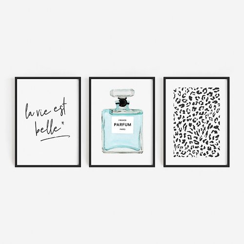 Weekend Road Trip perfume leopard fashion wall art,3張 可客製化 海報 掛畫