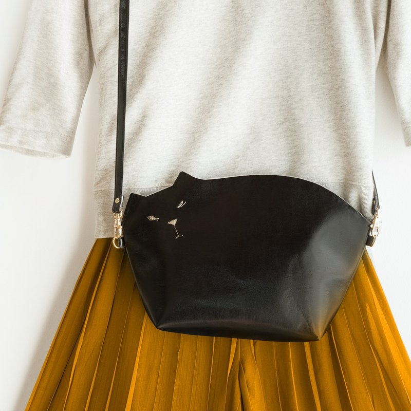 Big size cat handbag pochette 001 [Made to order] - Other - Other Materials Black