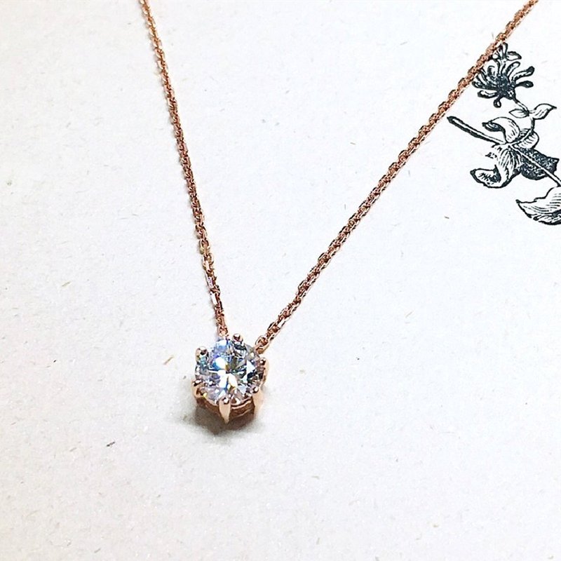 【 Moriarty Jewelry 】經典六爪 - 圓鑽 - 14K  玫瑰金 項鍊 - 項鍊 - 玫瑰金 