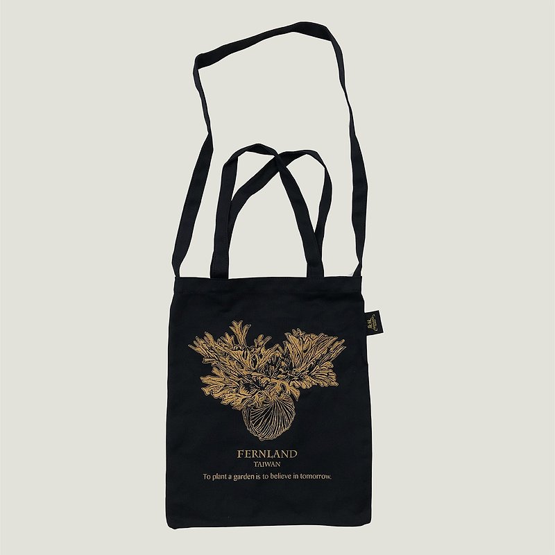 Fern version FERNLAND TAIWAN/pure cotton A3 bag/black type/fern/staghorn fern/sub-monkey - Messenger Bags & Sling Bags - Cotton & Hemp Black