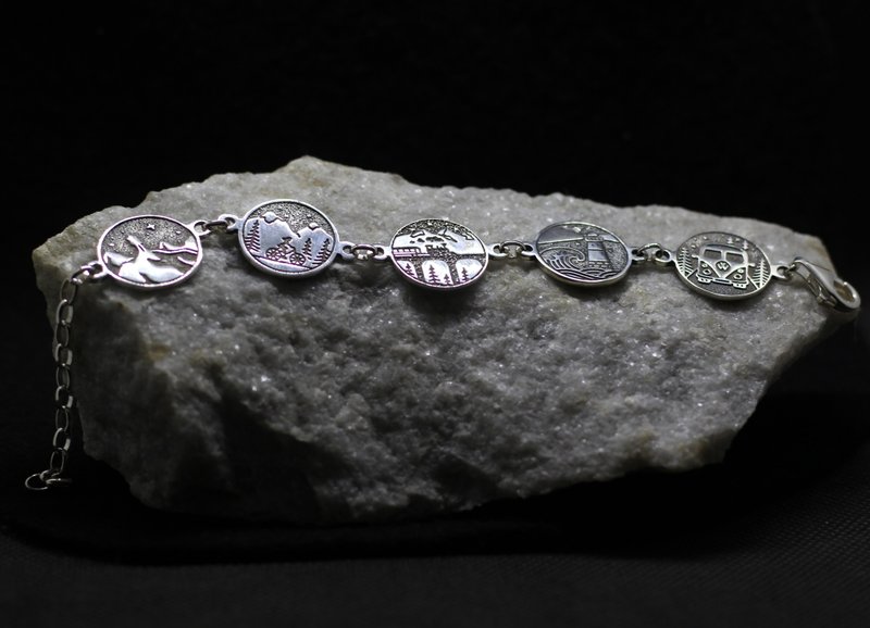 Multipictural travel romantic pictures jewelry silver bracelet. Lot of elements - 手鍊/手環 - 純銀 銀色