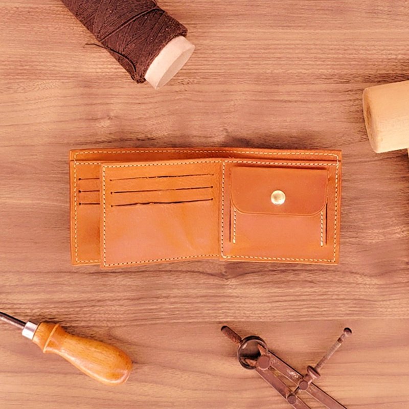 Genuine Leather Wallet | Handmade Wallet | Customized Gift | Vegetable Tanned Leather - Short Clip No. 9 - กระเป๋าสตางค์ - หนังแท้ สีนำ้ตาล