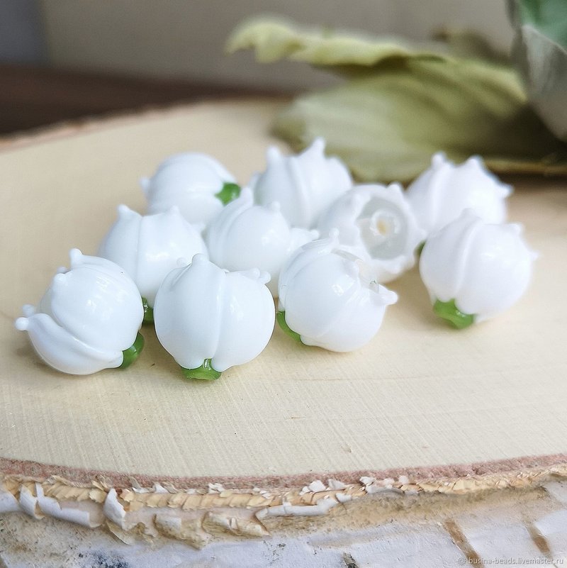 Lampwork beads Lily of the valley Flower 1 Pcs, Lampwork Glass Beads SRA, Glass - งานเซรามิก/แก้ว - แก้ว ขาว