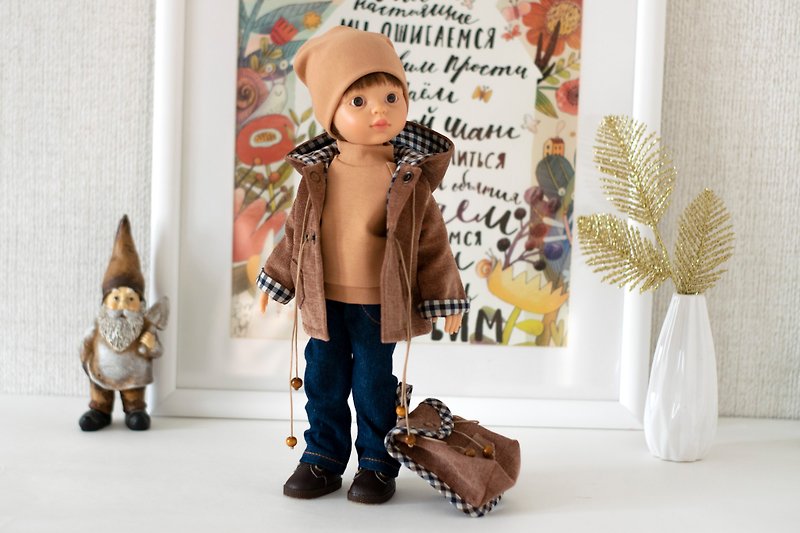 パオラ・レイナ人形用の13インチの少年人形セットの服、シブリー・ルビー・レッドの衣装 - 人形・フィギュア - コットン・麻 ブラウン