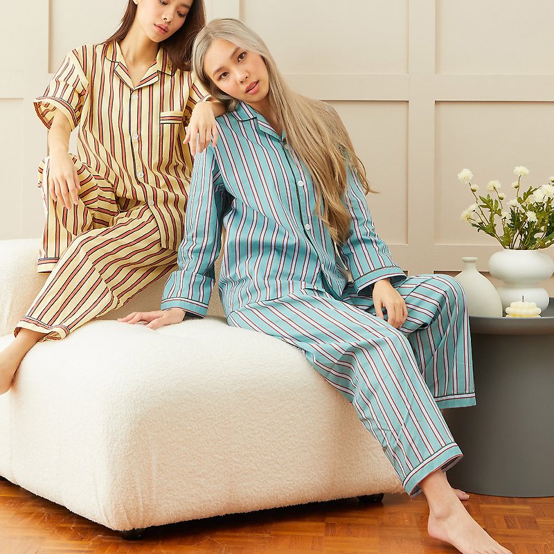 Cotton Pajamas long sleeve with Pants - Loungewear & Sleepwear - Cotton & Hemp Blue