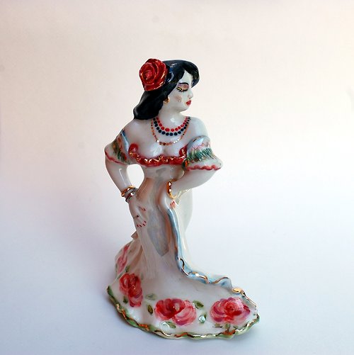 PorcelainShoppe Gypsy Porcelain woman figurine Carmen Collectible bell Handmade Geisha figurine