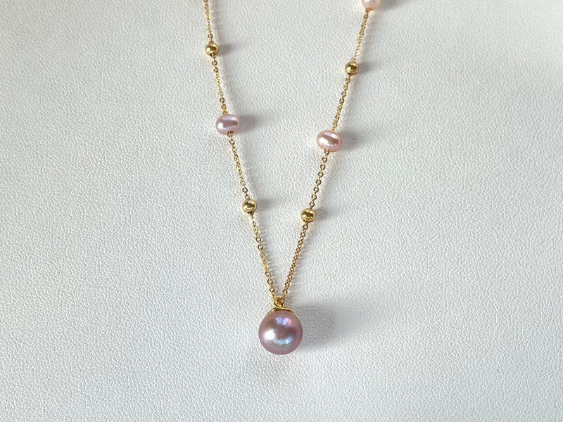 Purple pearl natural freshwater pearl bean chain Silver set chain - Brooches - Pearl Multicolor