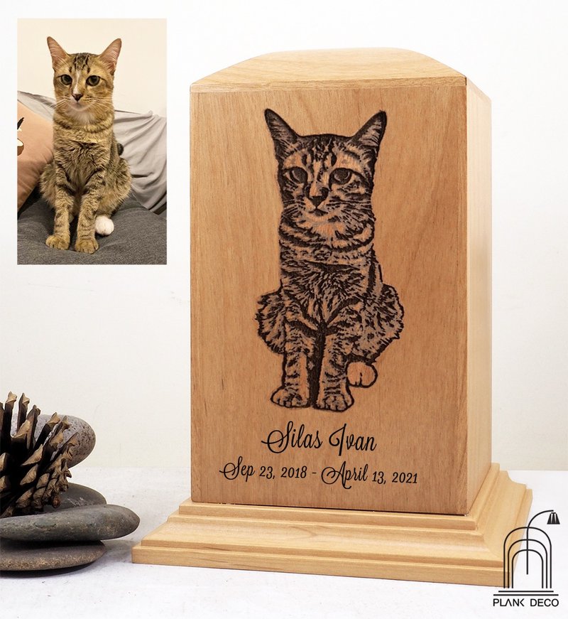 Customize Cat urn ,Pet Urn, Custom Urn, Keepsake Wood Box, Pet Memorial, Engrave - Other - Wood Khaki