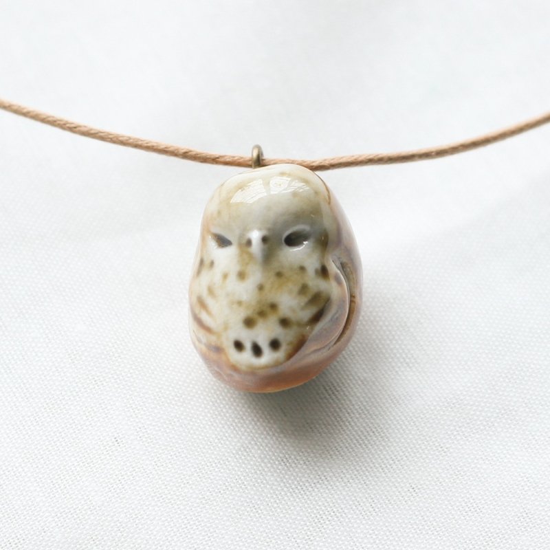 Firewood Owl Owl Essential Oil Necklace - สร้อยคอ - ดินเผา สีกากี