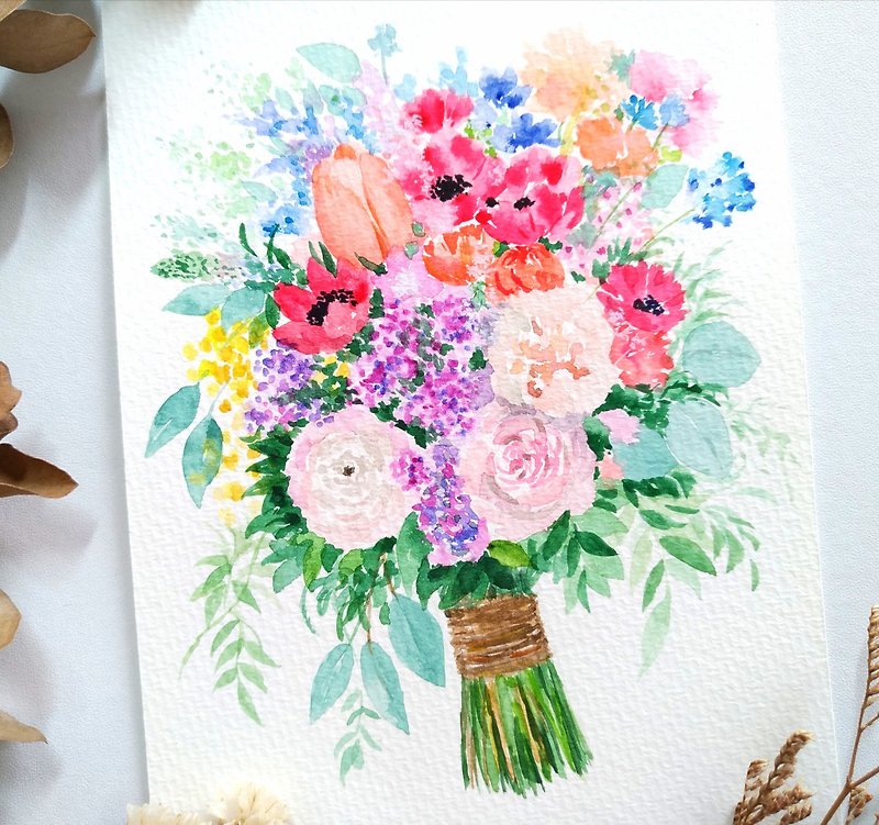 Colorful Bouquet Painting Card Original - โปสเตอร์ - กระดาษ หลากหลายสี