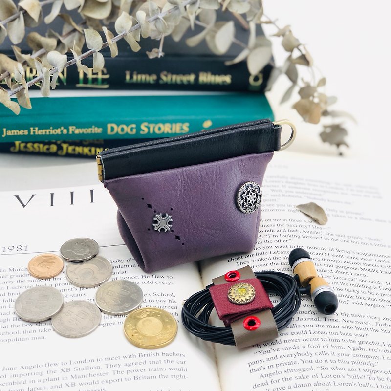Shrapnel stereo multi-function small bag --- purse / storage / key / headset - กระเป๋าใส่เหรียญ - หนังแท้ สีม่วง