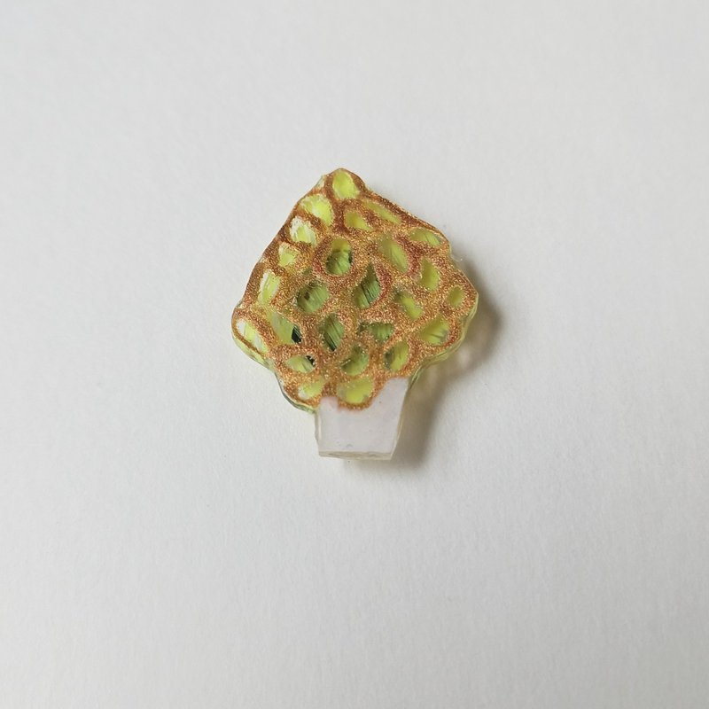 ヘンテコ　マグネット　アミガサタケ　キノコ　茸　手描き　一点もの - 磁鐵 - 塑膠 金色