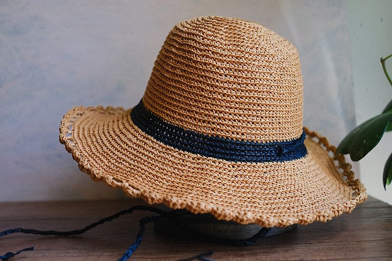 編織遮陽帽-法式滾花 - 帽子 - 其他材質 橘色