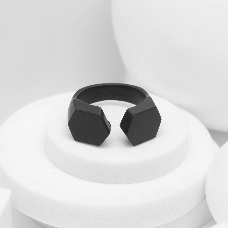 Recovery small hexagon ring (fog black) - General Rings - Other Metals Black