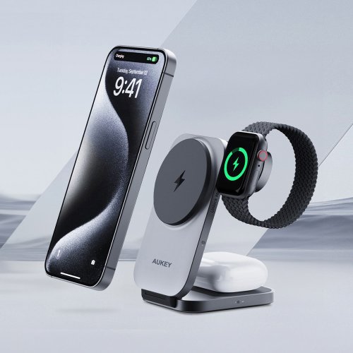 AUKEY品牌館 AUKEY MagFusion Z Qi2 三合一磁吸折疊式旅行無線充電器