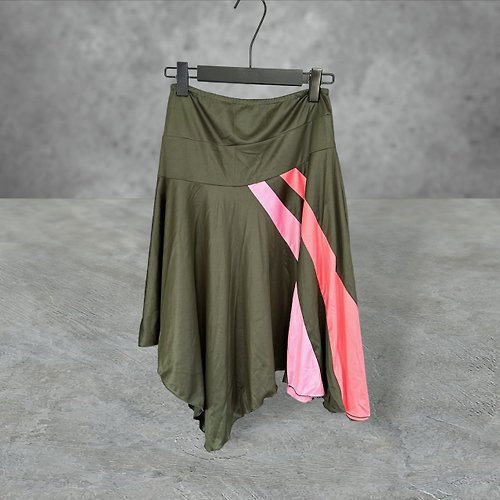 蘿綺莉蕾芭索 二手 STLU 綠粉紅 輕薄 彈性 拼接 傘狀 低腰 長裙 PF519
