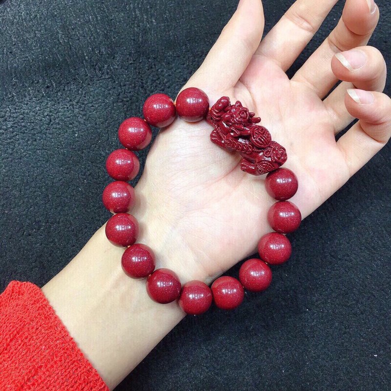 Natural raw ore cinnabar purple gold sand Pixiu bracelet boutique high-polishing fine-polishing hand-polishing process - Bracelets - Gemstone 