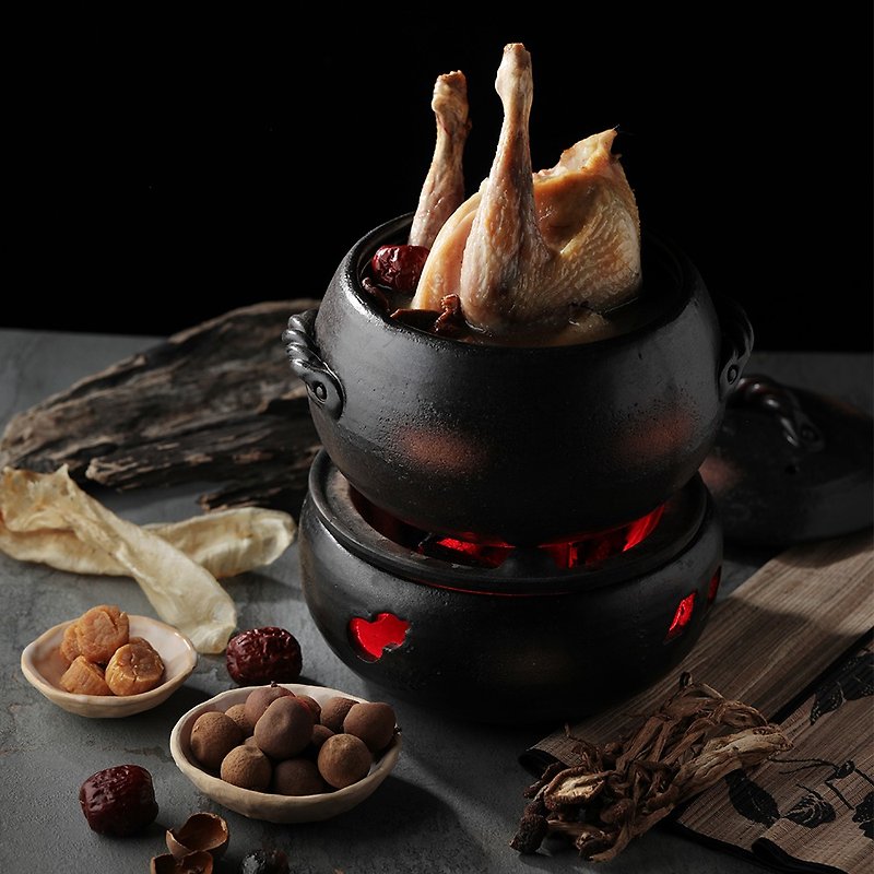 Red mud small stove - stewed old hen with flower maw, tea tree mushrooms, room temperature package (about 1-2 people / package) three packs of scallops - อาหารเสริมและผลิตภัณฑ์สุขภาพ - อาหารสด สึชมพู