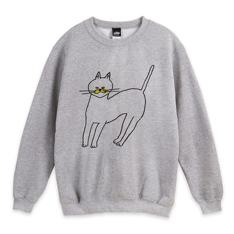 貓咪 - 深麻灰 - 中性版大學T - 男 T 恤 - 棉．麻 灰色
