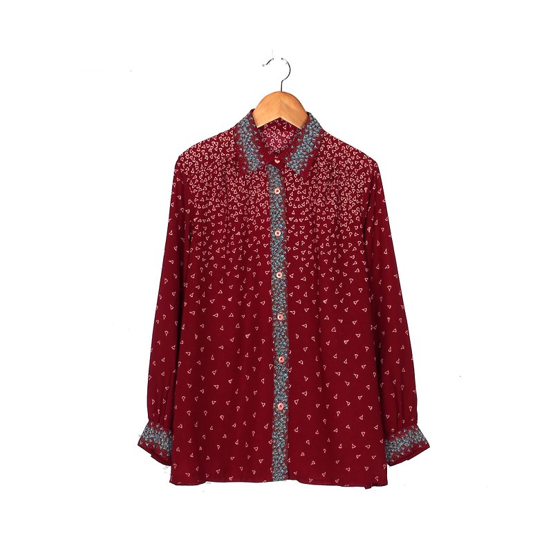 [Eggs] plant vintage red vintage floral shirt - เสื้อเชิ้ตผู้หญิง - เส้นใยสังเคราะห์ สีแดง
