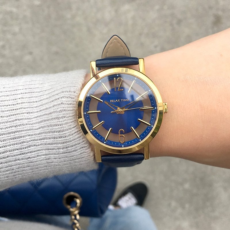 [Send a steel belt] RELAX TIME light mature fashion hollow watch-gold x blue RT-56-13S - Women's Watches - Stainless Steel Blue