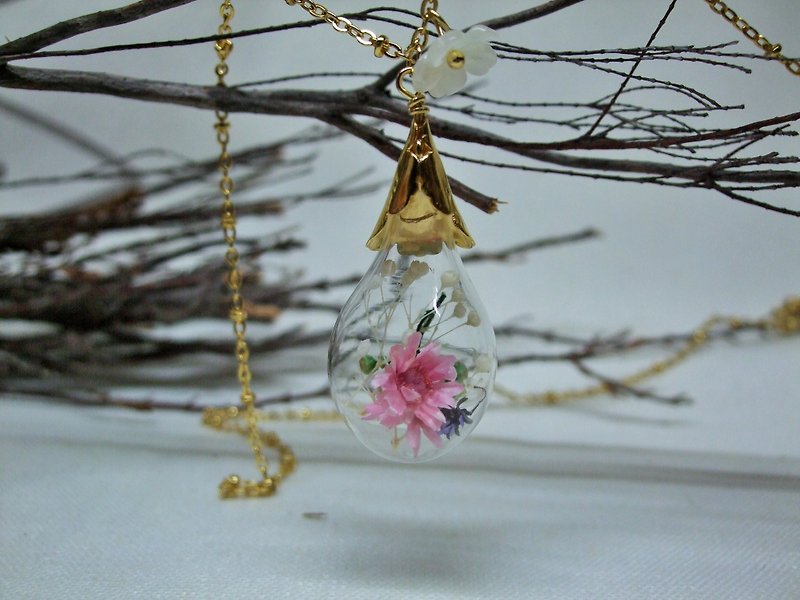 Necklace - glass - dried flowers - Fang Xin full - Necklaces - Glass 