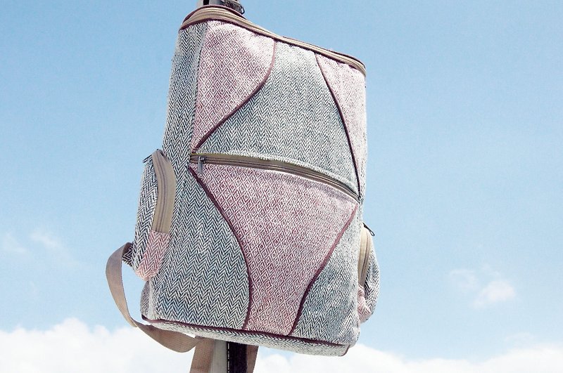 Cotton and linen stitching design backpack / shoulder bag / ethnic mountaineering bag / patchwork bag / cotton and linen back - Backpacks - Cotton & Hemp Multicolor