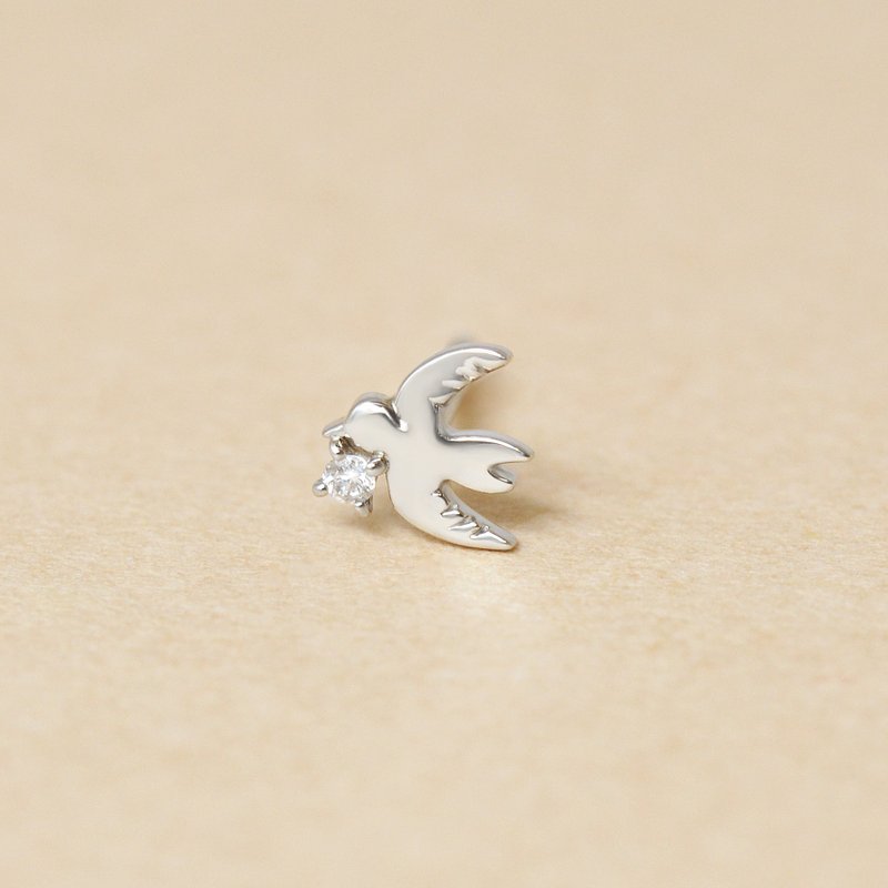 【Solo Earring】 【Second Earrings】 鉑金鑽石燕子單邊耳環 - 耳環/耳夾/耳骨夾 - 貴金屬 
