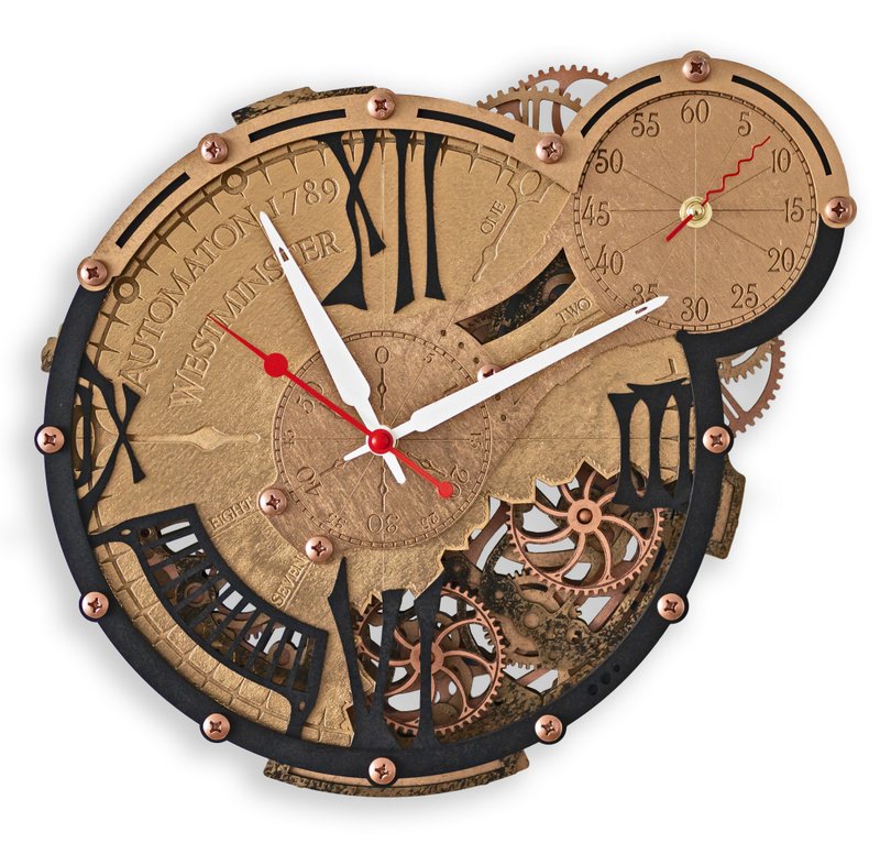 Automaton Moving Gears Wall Clock 1789 Westminster Kinetic Steampunk Decor Gift - นาฬิกา - ไม้ สีทอง