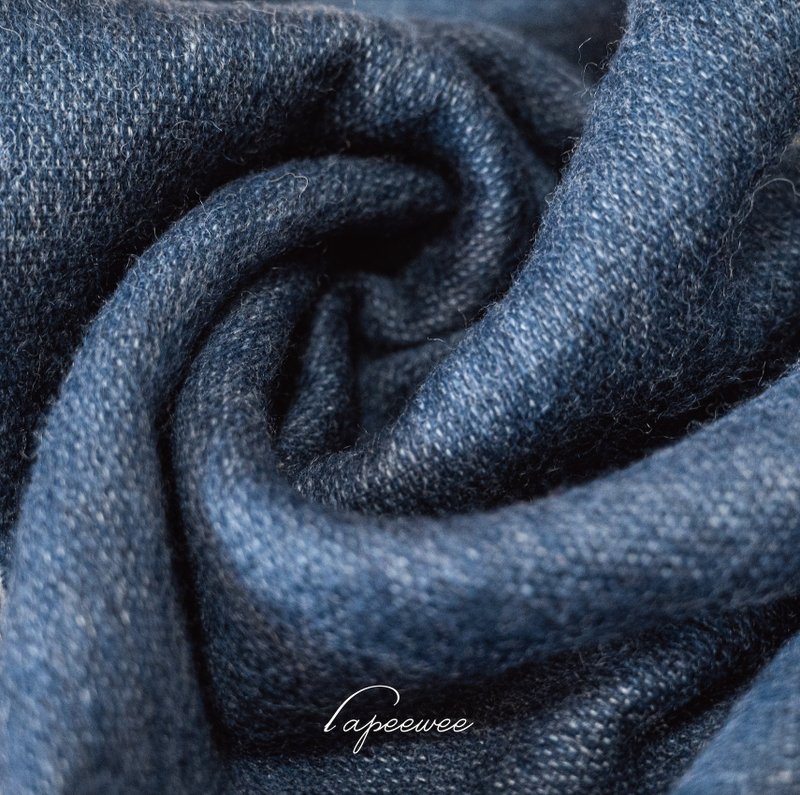 Two-tone Cashmere Scarf-Blue Gray-Christmas Set - Knit Scarves & Wraps - Wool Blue