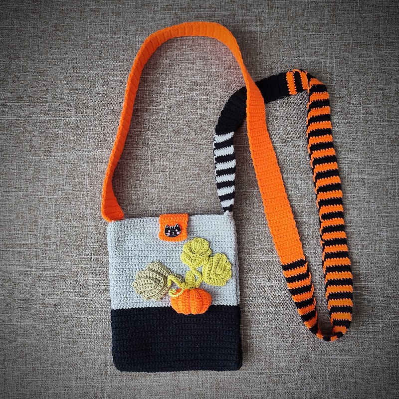 Crochet bag  pumpkin. Crochet bag for phone. Women's bag. Pumpkin bag crochet. - กระเป๋าใส่เหรียญ - ผ้าฝ้าย/ผ้าลินิน สีส้ม
