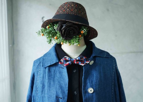 Papas Bow Tie 古董布花領帶改製手工領結-幾何色塊-黑色-寬版窄版