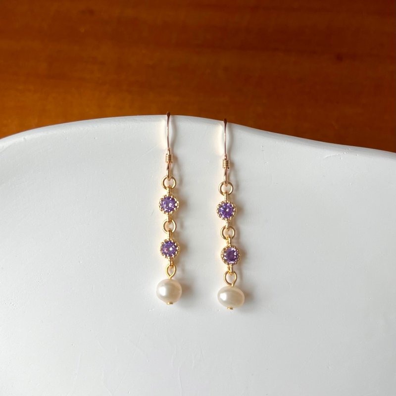 14K gold-filled violet diamond natural oval pearl earrings and Clip-On 14KGF - Earrings & Clip-ons - Pearl Purple