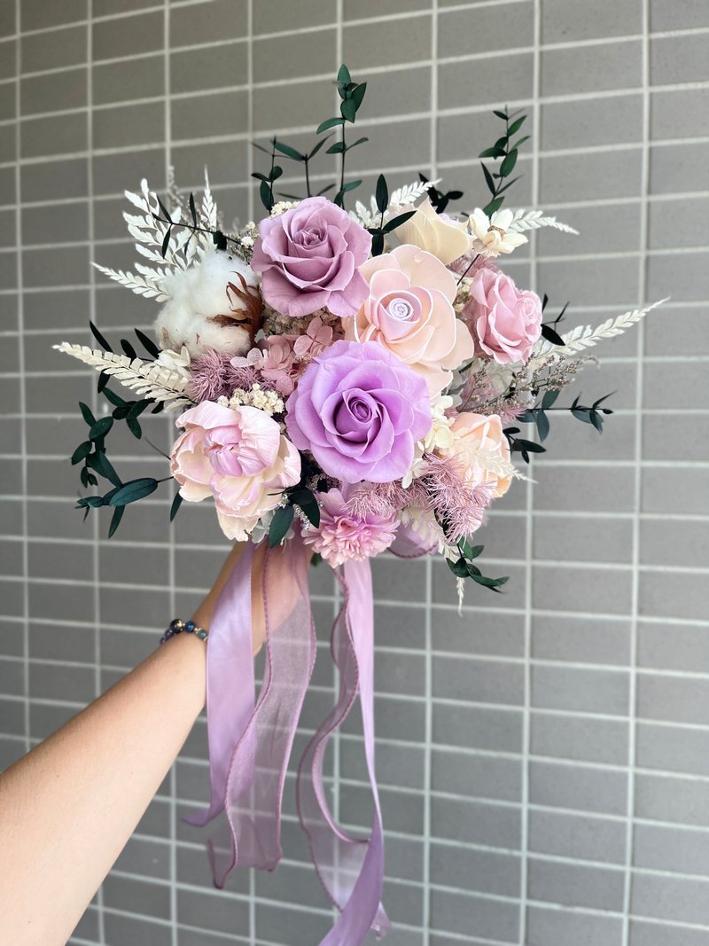 仙氣款/永生花紫色捧花/新娘捧花/登記結婚 - 乾燥花/永生花 - 植物．花 紫色