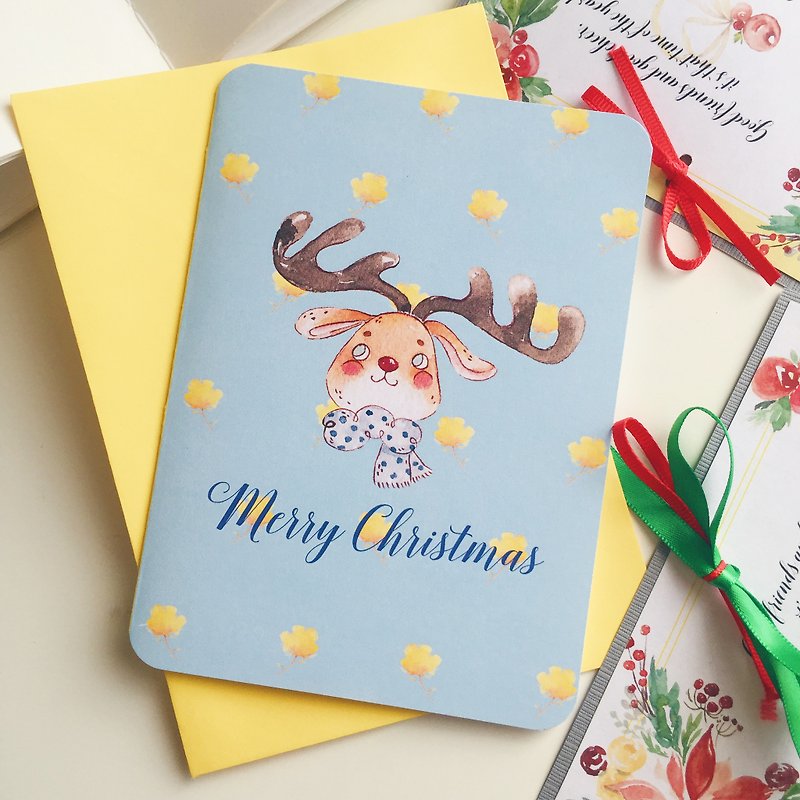 水彩麋鹿聖誕卡 (WTC-002) - 卡片/明信片 - 紙 藍色