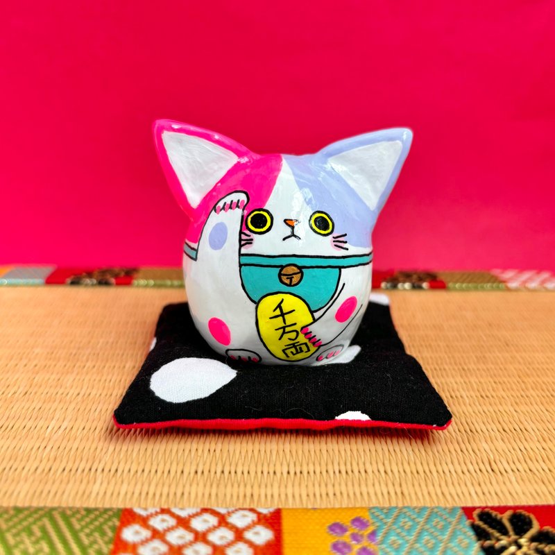 Lucky cat [Large] Colorful calico cat - ของวางตกแต่ง - ดินเหนียว สึชมพู