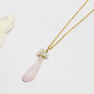 Pearl aura - Crystal White color pink stone plated Bronze necklace original stone Hands minimalist personality