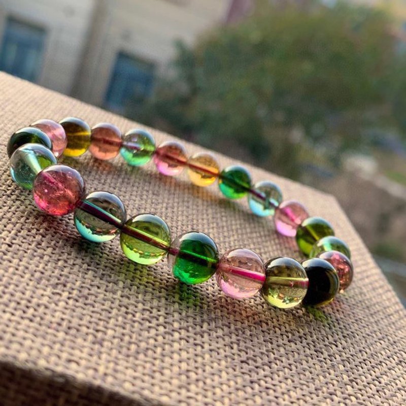 Natural Brazilian tourmaline bracelet old ore diameter 9mm, weight 25.2g, bright color - สร้อยข้อมือ - หยก 