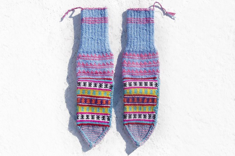 創意禮物 新年禮物 情人節禮物 限量一件手織羊毛針織襪 / 條紋襪 / 羊毛鉤織長襪 / 保暖毛襪- 北歐費爾島 童趣彩虹對比色 - 襪子 - 羊毛 多色