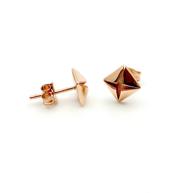 Origami Diamond Classy 14K Rose Gold Earrings - Earrings & Clip-ons - Rose Gold Gold
