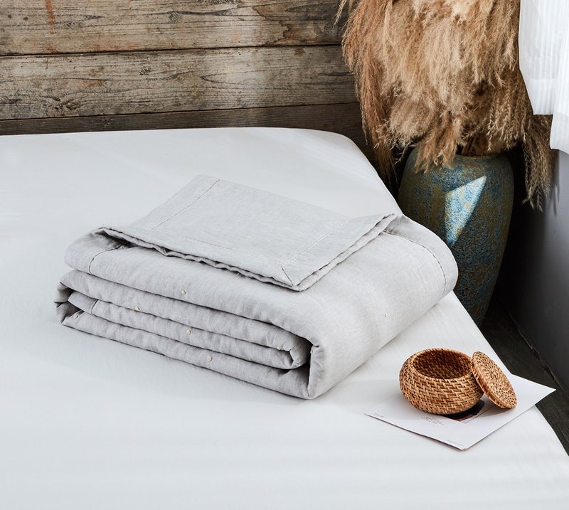 亞麻夏涼被 手工縫製 清爽吸汗透氣不粘身 可洗 可客製 雅灰 - 棉被/毛毯 - 亞麻 灰色