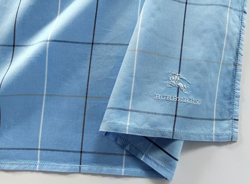 Burberry Blue Plaid Vintage Handkerchief 19 x 18.5 inches - 手帕 - 棉．麻 藍色
