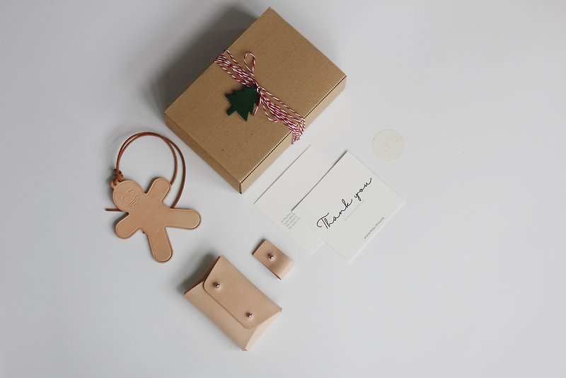 客製聖誕禮物包裝免費刻字植鞣革卡包薑餅人手工聖誕禮物禮盒